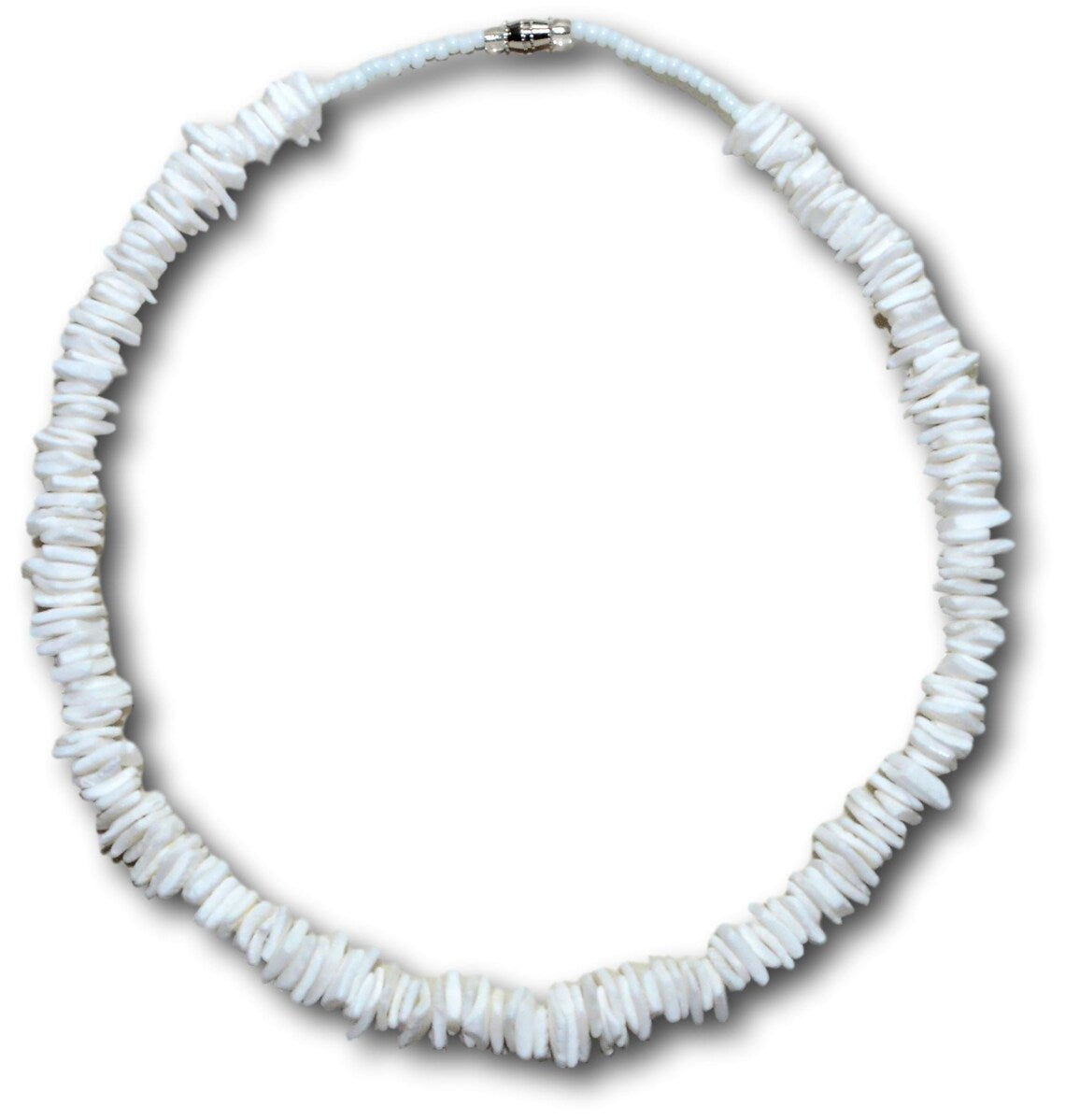 Native Treasure - Genuine Tropical White Rose Clam Chips Puka Shell Beach Necklace with Seed Beads