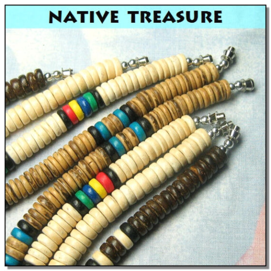 Native Treasure - Set of 4 Wood Coco Shell Necklaces Surfer Beaded Chokers - Sizes 13" to 30" - 8mm (5/16")