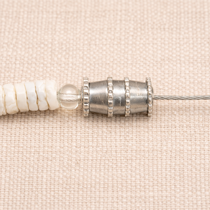 Native Treasure 5mm White Clam Heishi Puka Style Necklace with Black Coconut Beads