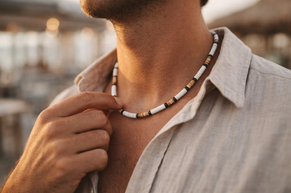 Native Treasure 5mm Hawaiian Style Puka Shell Necklace with Brown Coconut Beads