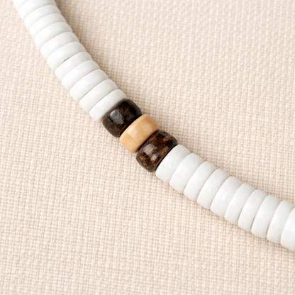 Native Treasure Smooth White Clam Shell Necklace with Brown Coconut Beads