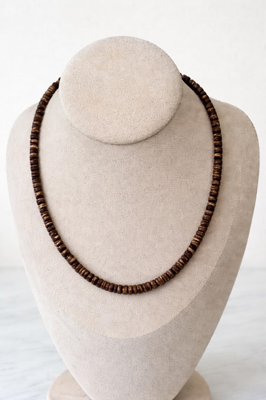 Coconut Bead Necklace for Men and Women, Dark Brown 5mm Island Style Choker, Handmade in the Philippines
