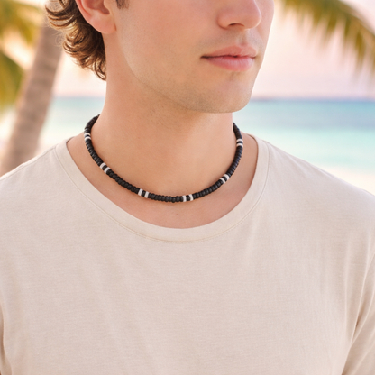 Native Treasure - Black Coco White Puka Shell Necklace