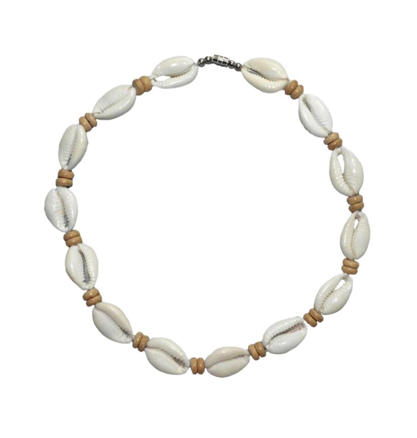 Cowrie Shell Coconut Bead Choker Necklace