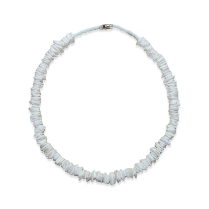 Native Treasure White Rose Clam Chip Puka Shell Necklace with Seed Bead Accents
