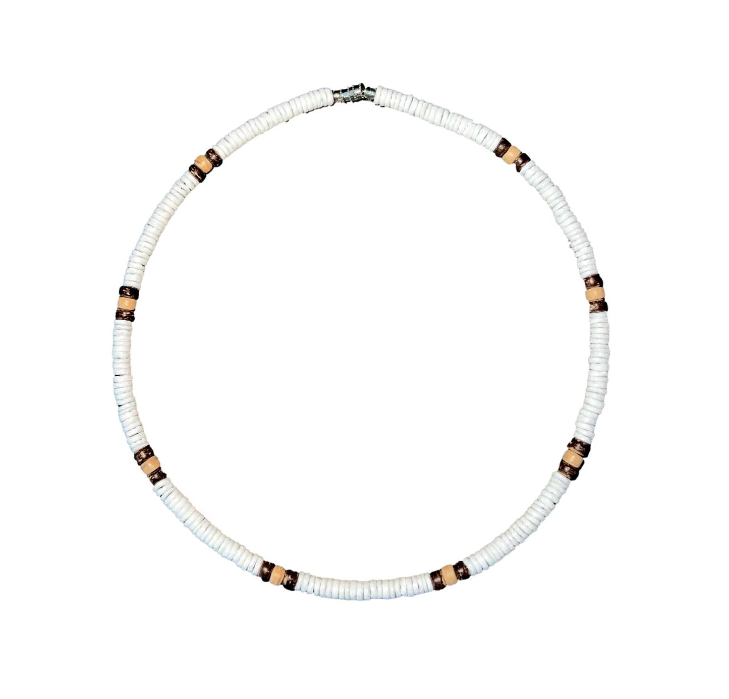 Native Treasure Smooth White Clam Shell Necklace with Brown Coconut Beads
