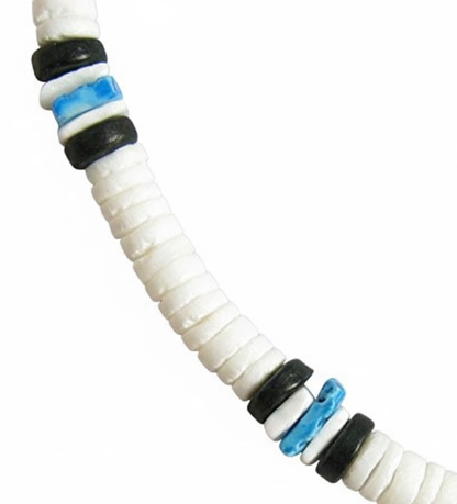 Native Treasure Premium 8mm White Clam Heishi Necklace with Black and Blue Accents