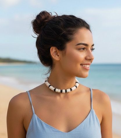 Native Treasure Smooth Puka Style Necklace with Natural Black Accents