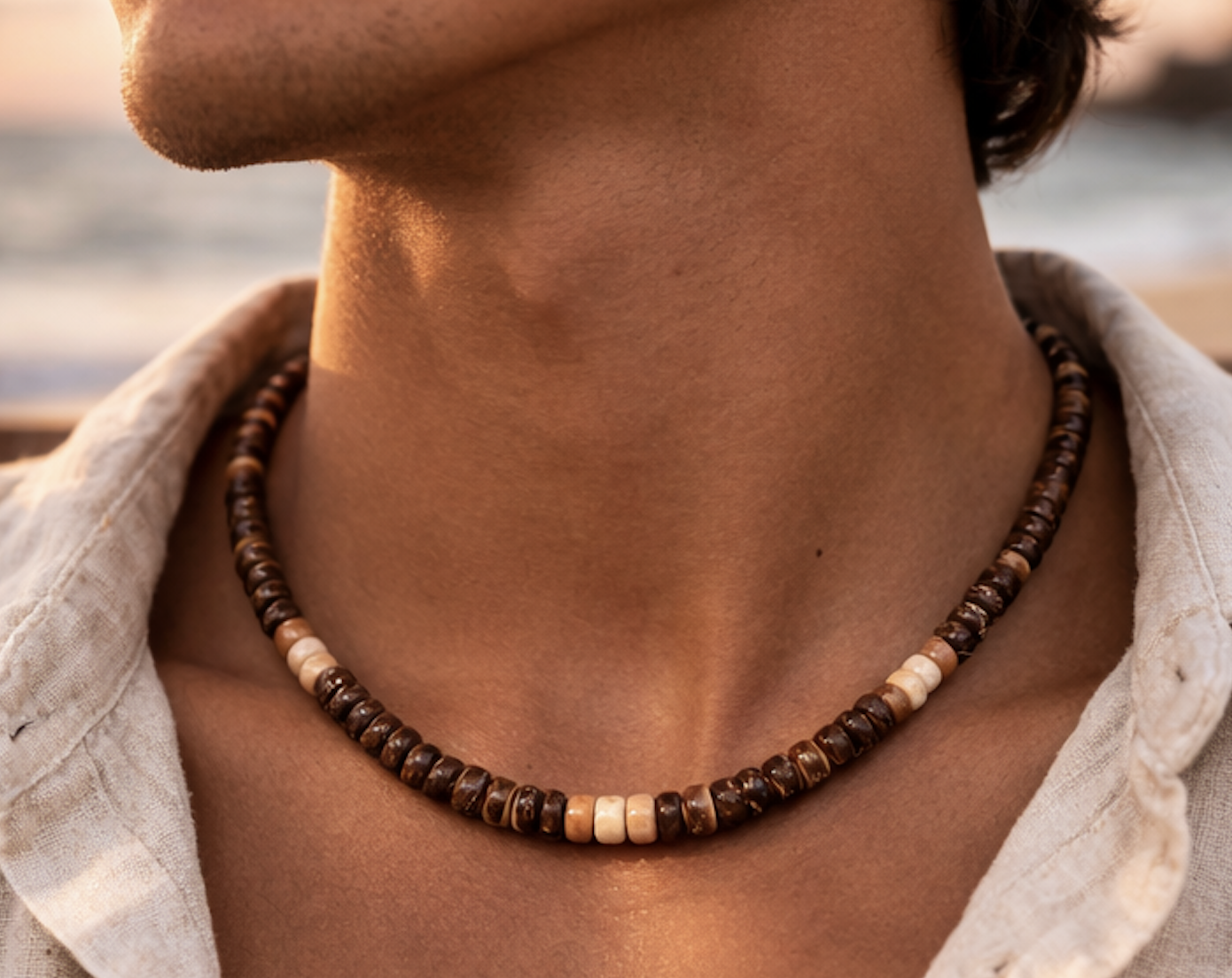 Native Treasure Mixed Brown Coconut Bead Necklace 5mm - Handmade in the Philippines