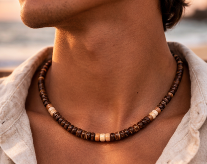 Native Treasure Mixed Brown Coconut Bead Necklace 5mm - Handmade in the Philippines