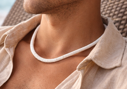 White Clam Heishi Puka Necklace 5mm - Handmade Island Jewelry