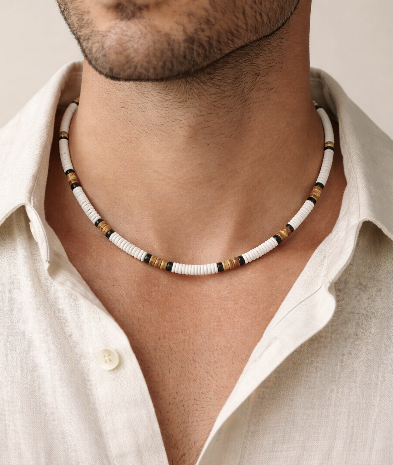 Native Treasure 5mm Hawaiian Style Puka Shell Necklace with Brown Coconut Beads