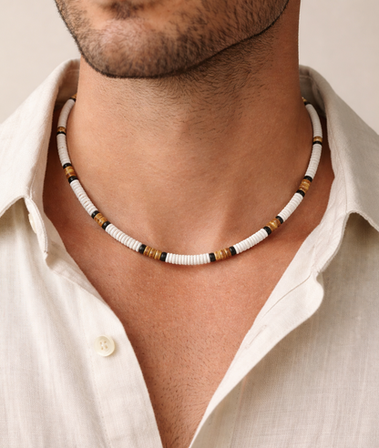 Native Treasure 5mm Hawaiian Style Puka Shell Necklace with Brown Coconut Beads