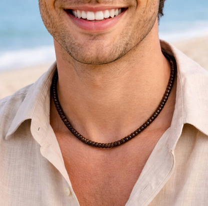 Coconut Bead Necklace for Men and Women, Dark Brown 5mm Island Style Choker, Handmade in the Philippines