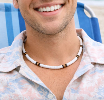 Native Treasure Smooth White Clam Shell Necklace with Brown Coconut Beads