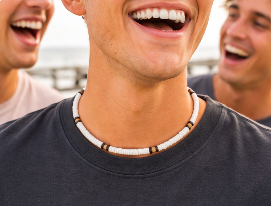 Native Treasure Smooth White Clam Shell Necklace with Brown Coconut Beads