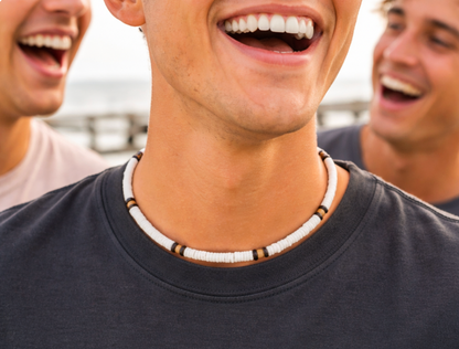 Native Treasure Smooth White Clam Shell Necklace with Brown Coconut Beads