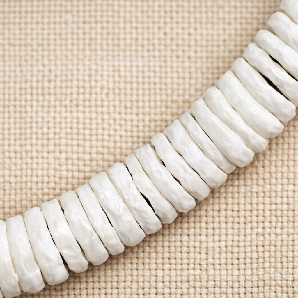 Native Treasure - White Clam Heishe Puka Shell Necklace - 8mm (5/16")