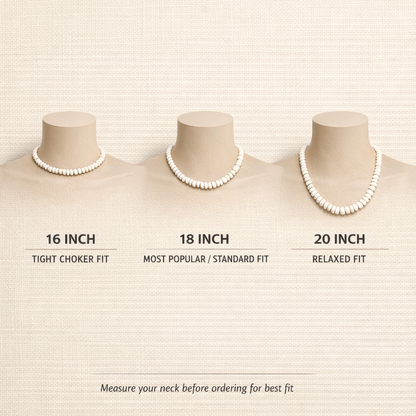 White Rose Clam Chips Puka Style Necklace for Men and Women, Surfer Beach Style, Stainless Steel Cable Wire