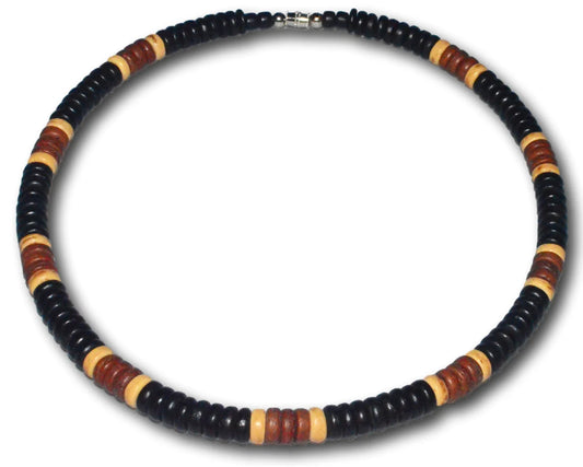 Native Treasure - "Soho" Black, Brown Coco Shell Surfer Necklace - 8mm (5/16") - 7" to 24"