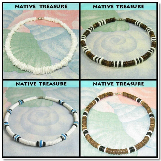 Native Treasure - Set of 4 Puka Shell Necklaces Surfer Beaded Puca Choker