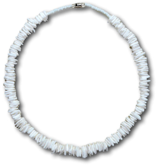 Native Treasure - Genuine Tropical White Rose Clam Chips Puka Shell Beach Necklace with Seed Beads