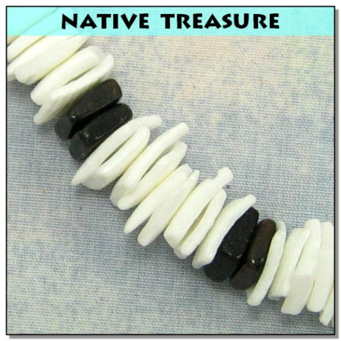 Native Treasure White Rose Clam Puka Chip Necklace with Black Accents - Handmade in the Philippines