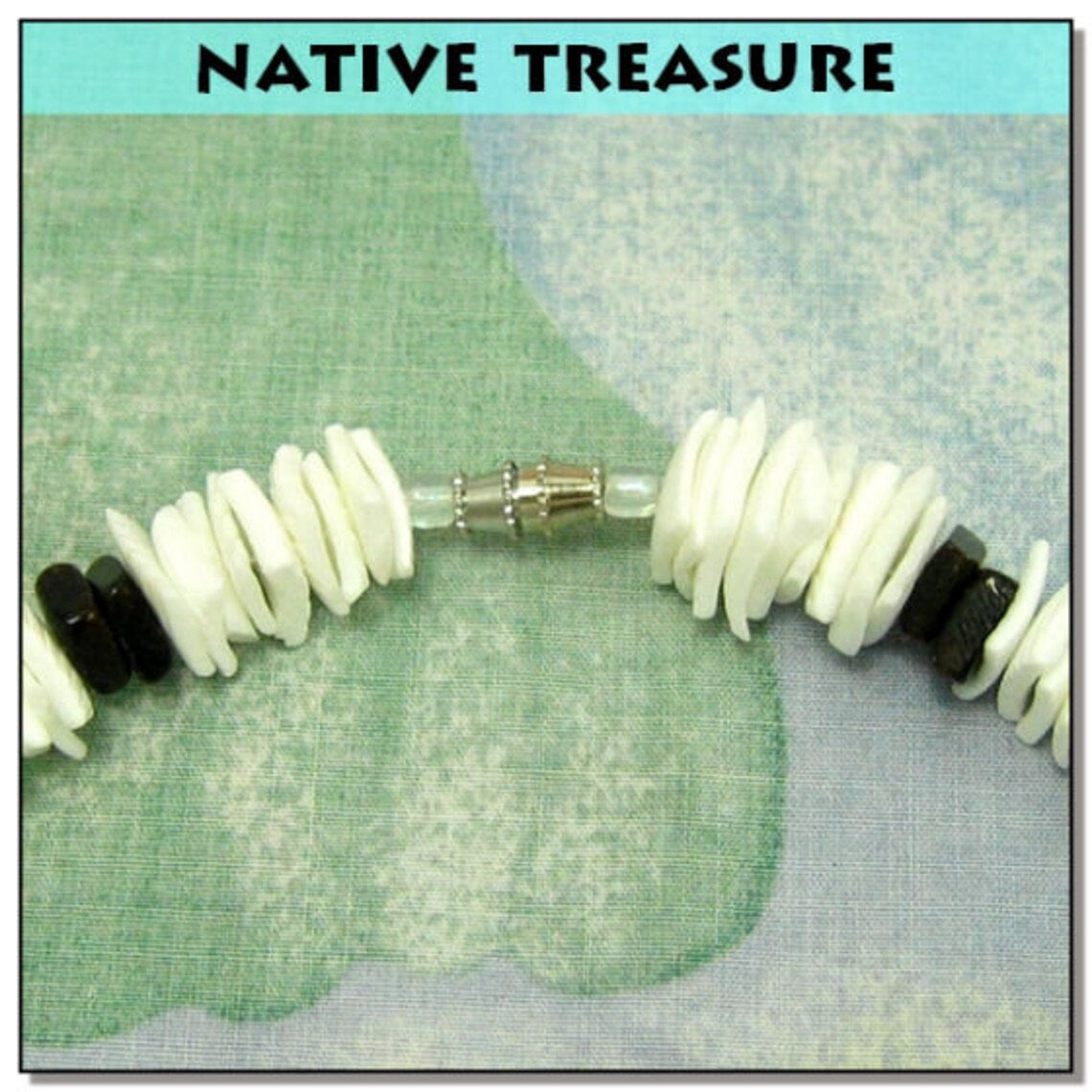 Native Treasure White Rose Clam Puka Chip Necklace with Black Accents - Handmade in the Philippines