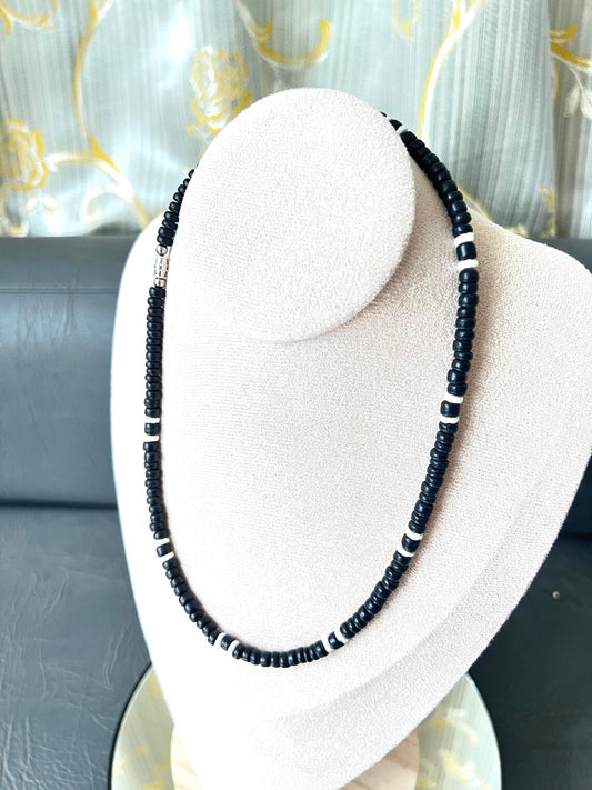 Native Treasure - Black Coco White Puka Shell Necklace 14" to 30