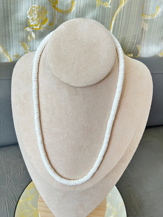 Native Treasure Smooth White Clam Heishe Puka Shell Necklace 5mm (3/16") - 11" to 30"