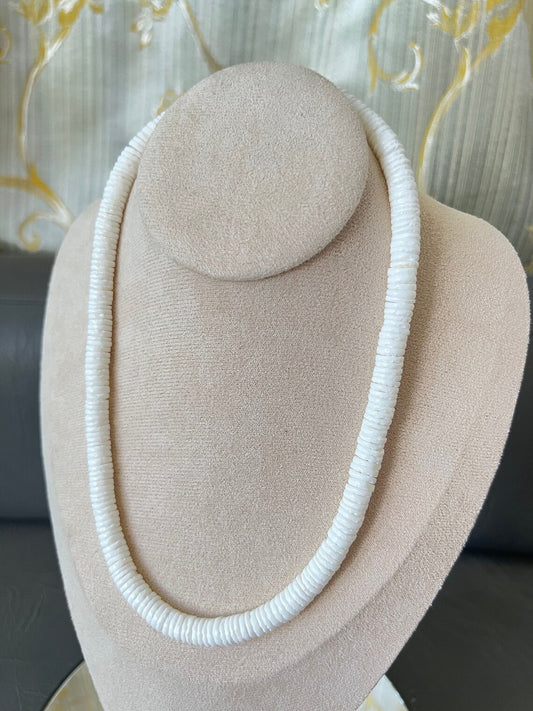 Native Treasure - White Clam Heishe Puka Shell Necklace - 8mm (5/16")