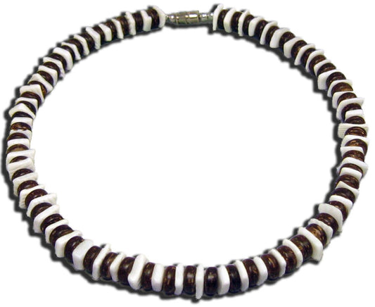 Native Treasure - Brown Coco White Chips Puka Shell Necklace - 8mm (5/16")