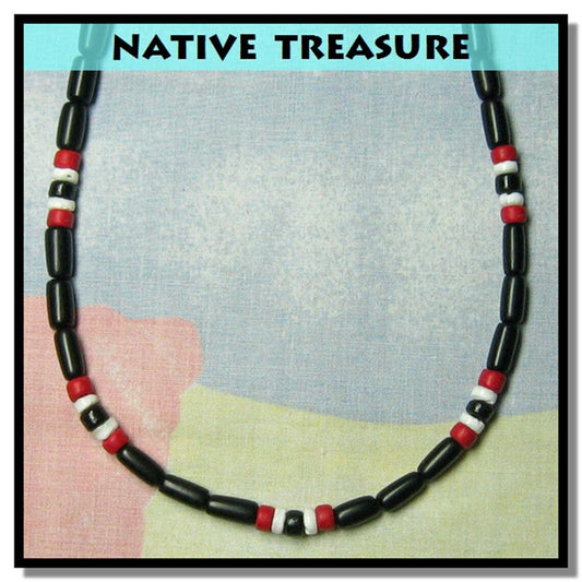 Native Treasure - Black, Red Coco Shell White Puka Necklace or Bracelet - 5mm (3/16") - 7" to 30"