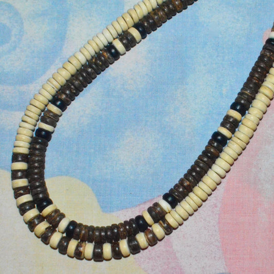 Native Treasure - Set of 2 Wood Coco Shell Necklaces or Bracelets 7" to 30" - 8mm (5/16")