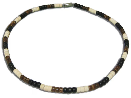 Native Treasure - Black, Brown, and Cream Wood Coco Bead Necklace - 5mm (3/16") - 12" to 24"