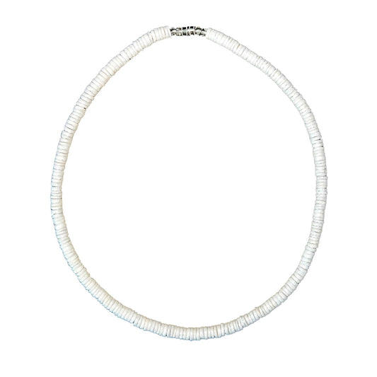 White Clam Heishi Puka Necklace 5mm - Handmade Island Jewelry