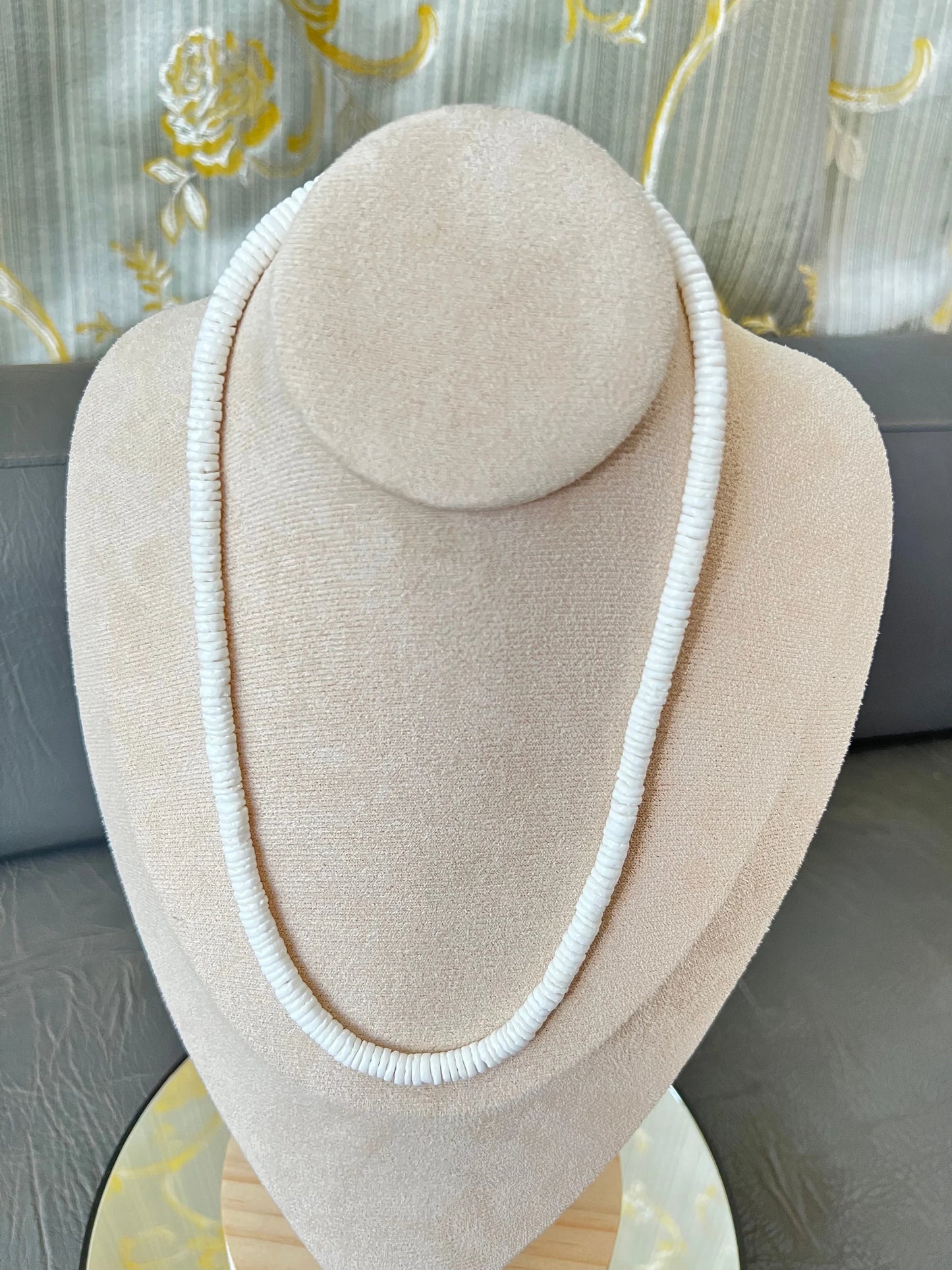 White Clam Heishi Puka Necklace 5mm - Handmade Island Jewelry