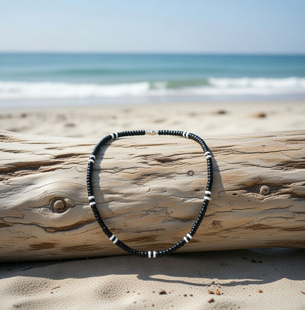 Native Treasure - Black Coco White Puka Shell Necklace