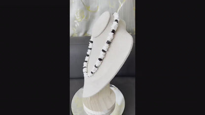 Native Treasure White Rose Clam Puka Chip Necklace with Black Accents - Handmade in the Philippines